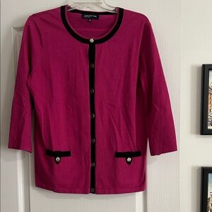 Jones New York Fuchsia Cardigan with Black Accents